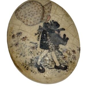 Vintage Cottagecore Holly Hobbie Style Wall Hanging Plaque